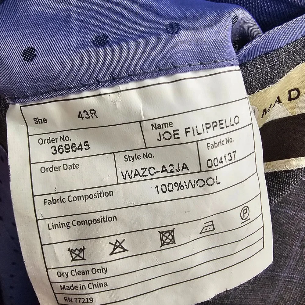 Joseph Abboud 43R Gray Check 2-Button Sport Coat Blazer Jacket V599